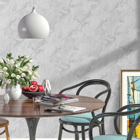  Vliestapete Marmor Optik Weiß Silber Metallic 10318-14