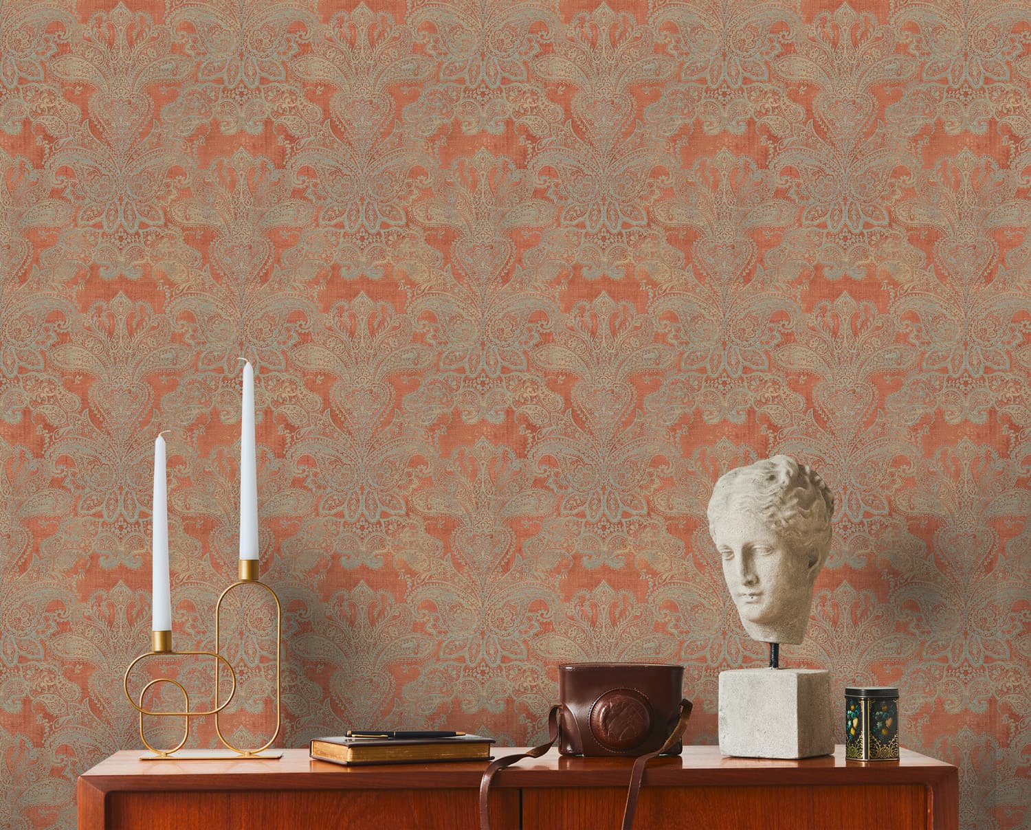 A.S. Creation Vliestapete Orange Grau Metallic Oriental Damast 39119-2