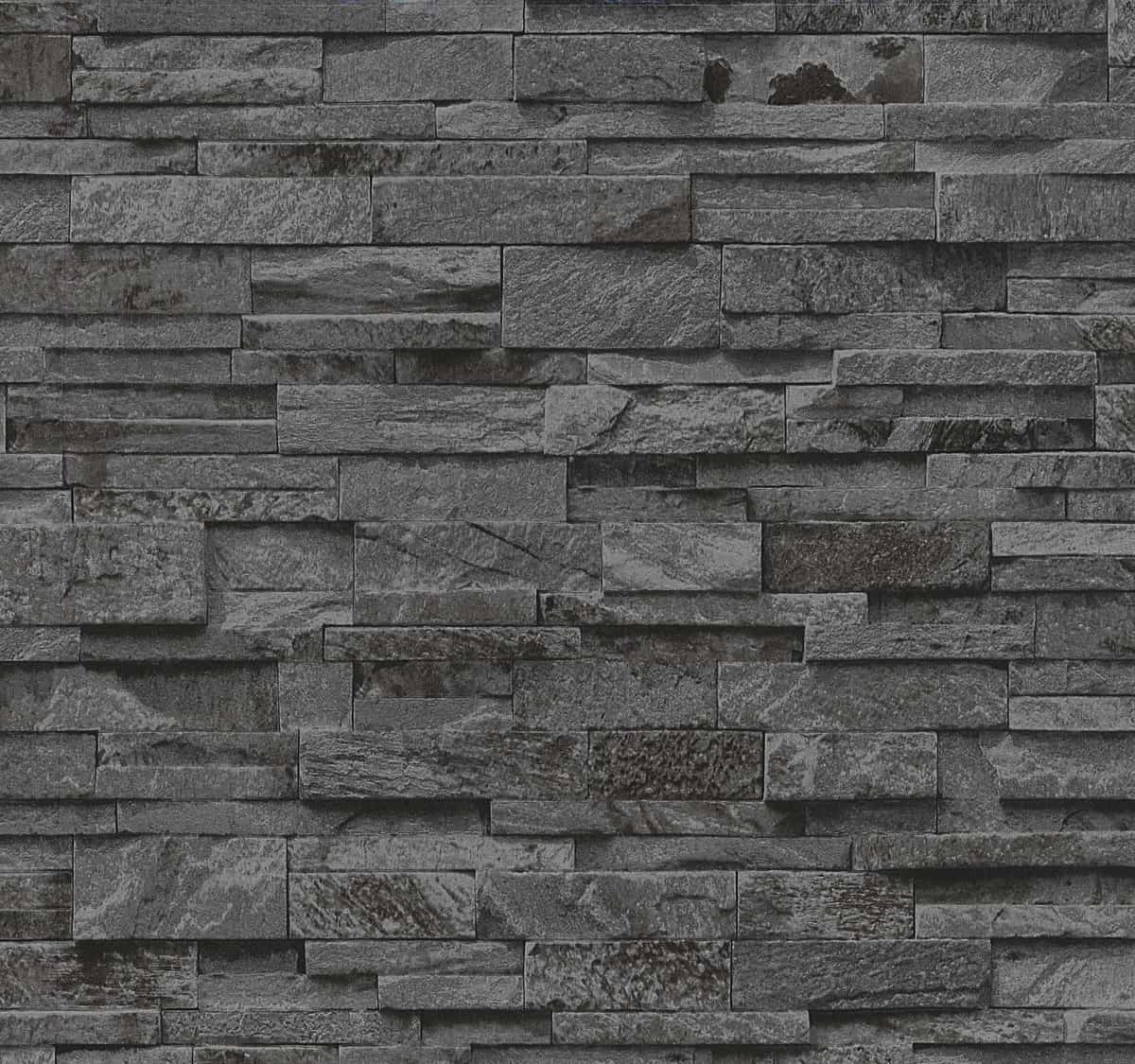  Vliestapete P+S Stein 3D Optik Schwarz Grau Mauer 02363-40