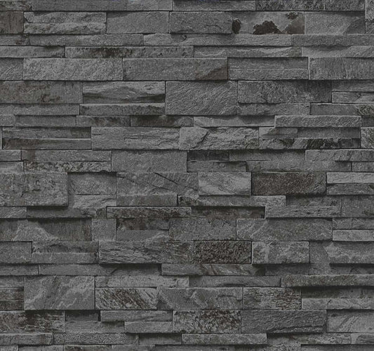 Vliestapete P+S Stein 3D Optik Schwarz Grau Mauer 02363-40