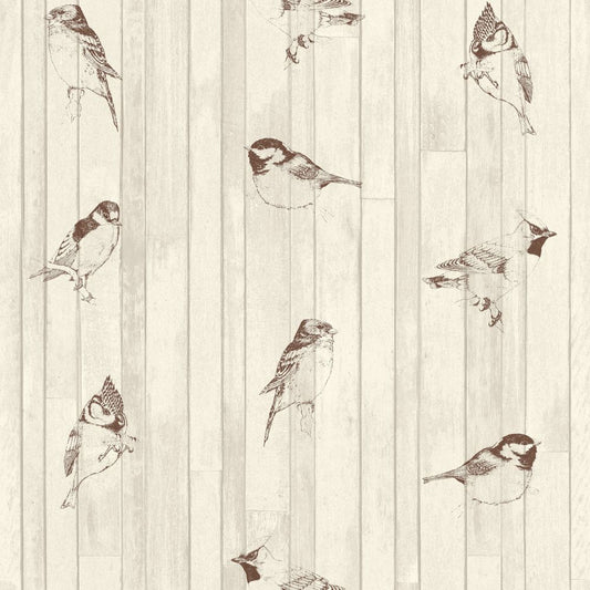  Vliestapete World Wide Walls Holz-Optik Vogel Grau 128834